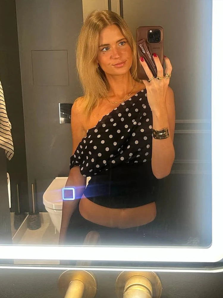 Y2K Asymmetrical Polka Dot Backless Crop Top