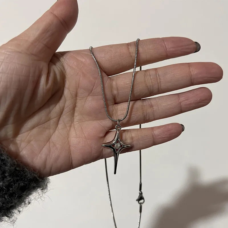 Long Star Stainless Steel Drop Necklace