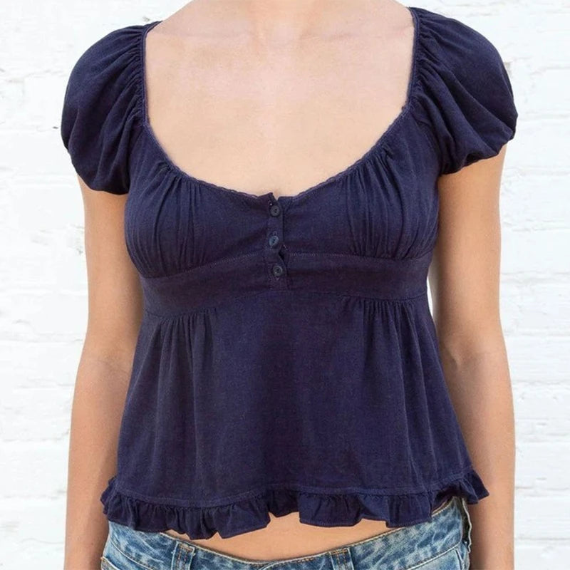 Lace Trim Square‑Neck Tee