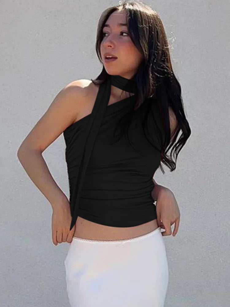 Backless Off‑Shoulder Halter Top