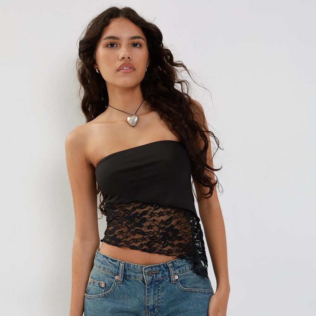 Strapless Asymmetrical Lace Top
