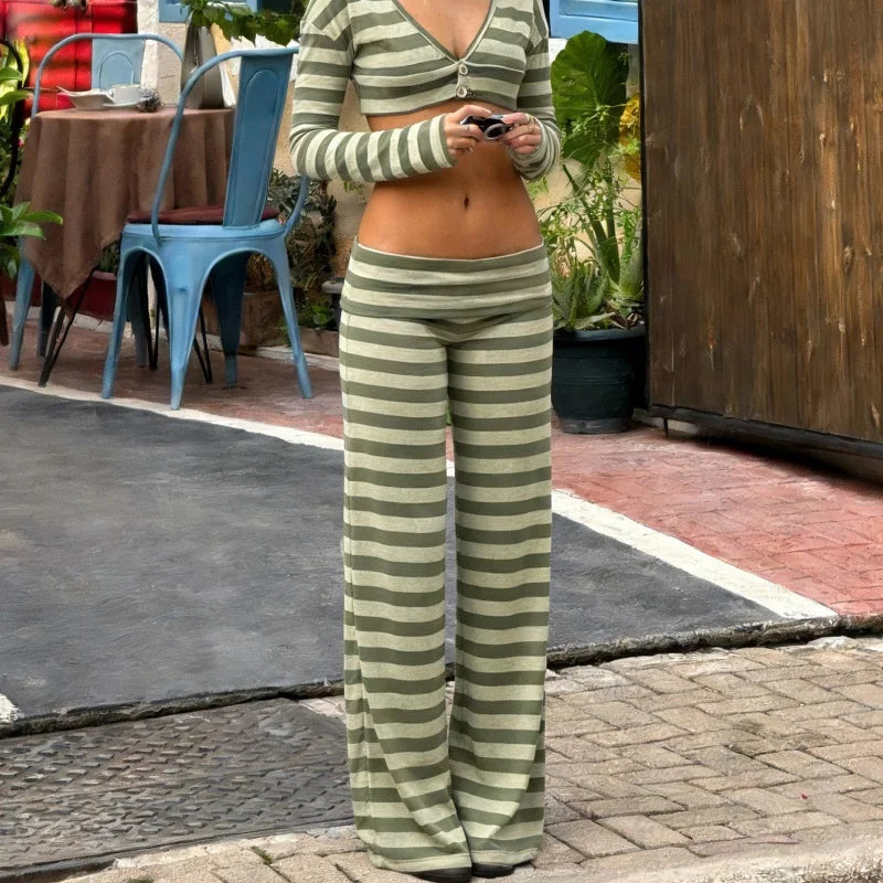 Y2K Striped Foldover Flare Pants