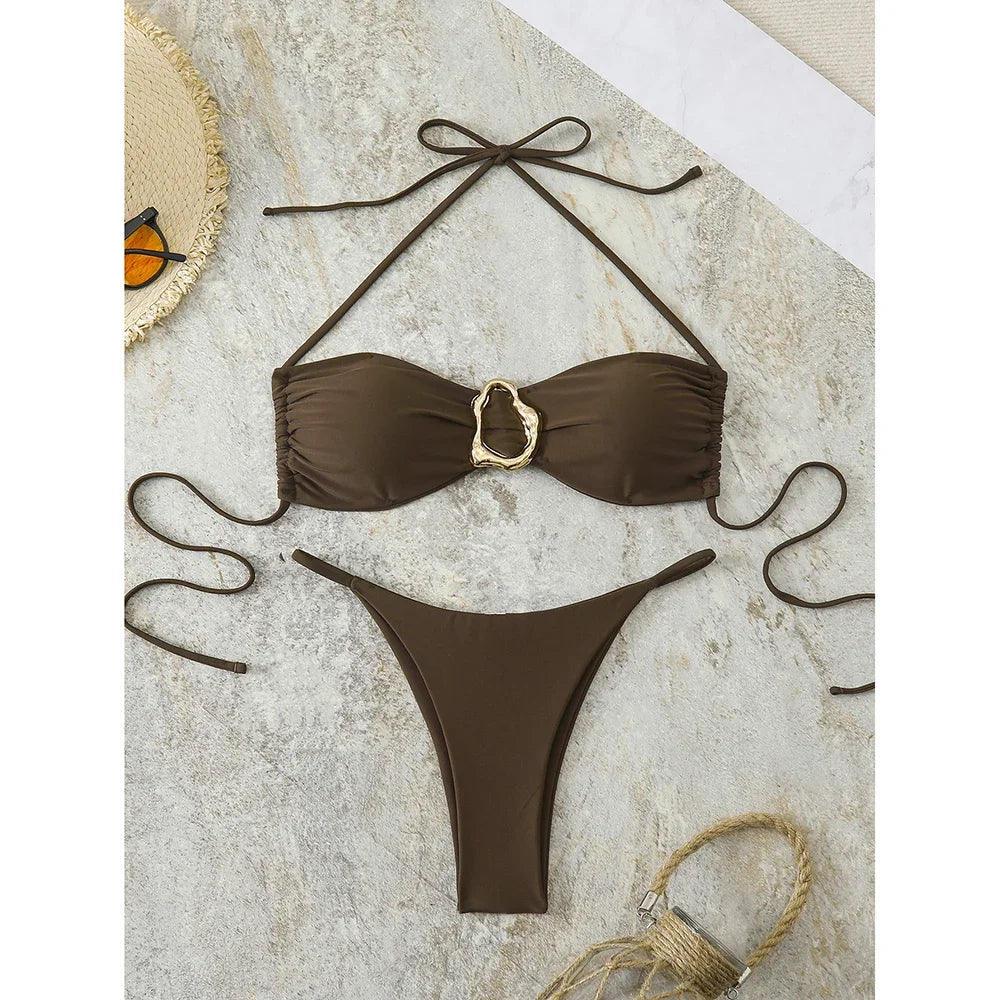 Bandeau Push‑Up Thong Bikini Set